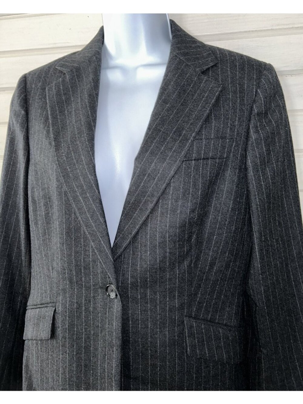 Brooks Brothers 346 Sz 6 100% Wool Gray Pinstripes Blazer 1-Button Lined EUC